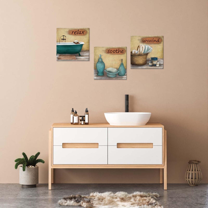 Zlove Bathroom Wall Decor Relax Unwind Soothe Wall Art Vintage Bathtub Picture Prints for Spa Washroom Toilet Decor, 12"x12", 3Pcs - Image 2
